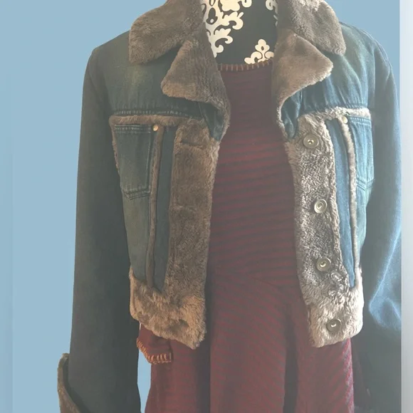 Late 90's Bebe denim jacket brown faux fur trim,rare!” - Picture 13 of 14